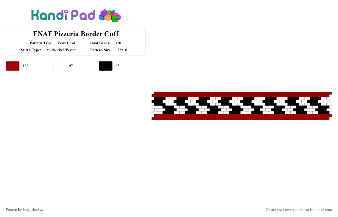 FNAF Pizzeria Border Cuff - Pony Bead Pattern by lady_shadow on Kandi Pad - red,white