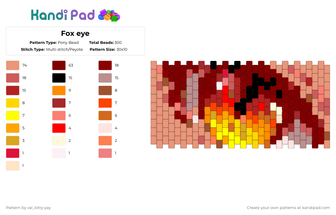 Fox eye - Pony Bead Pattern by val_kitty-yay on Kandi Pad - orange,brown,red,fox,eyes,cute