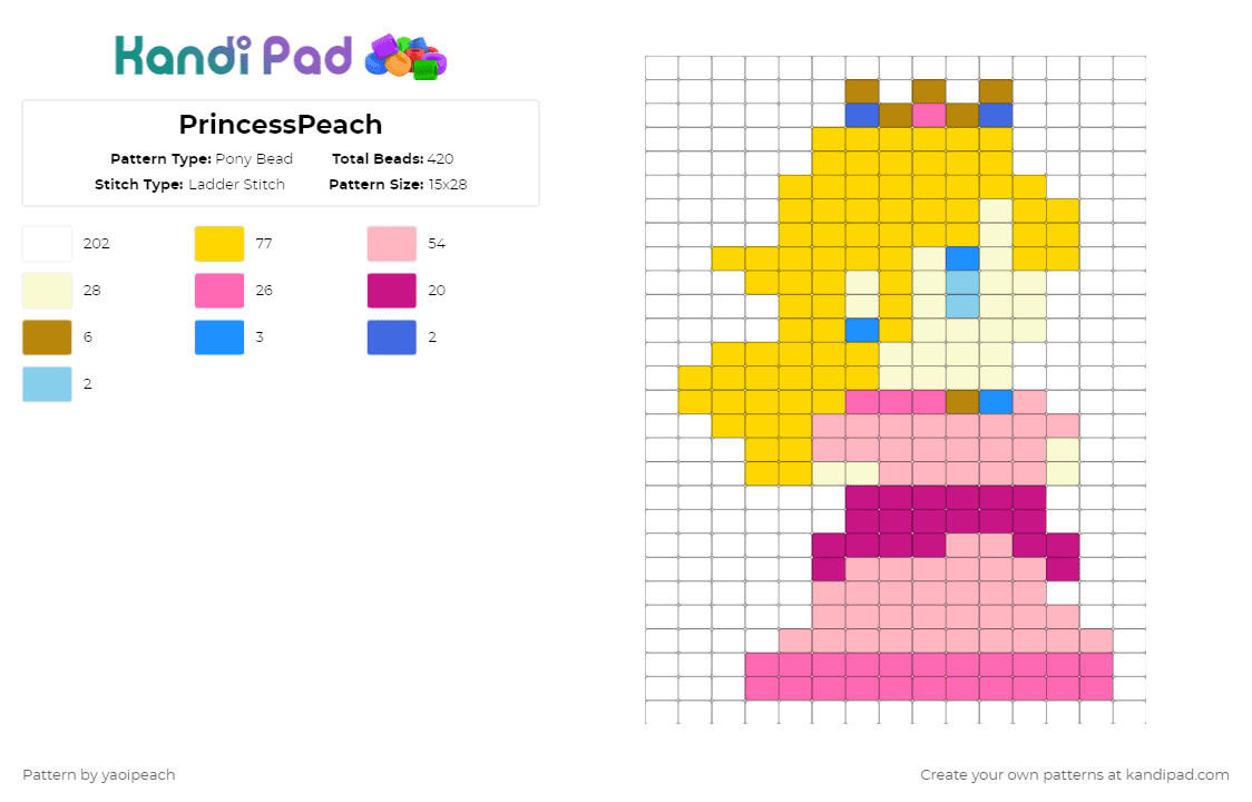 PrincessPeach - Pony Bead Pattern by yaoipeach on Kandi Pad - white,pink,yellow,princesspeach