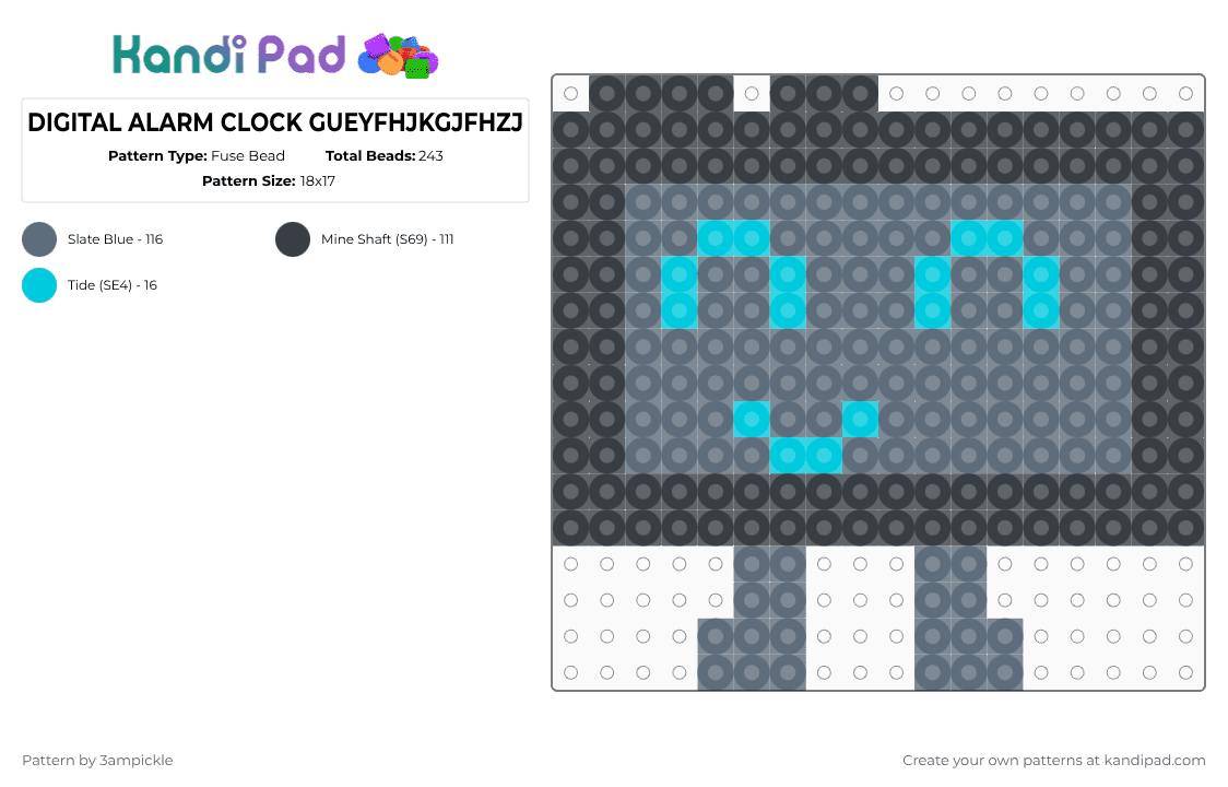 DIGITAL ALARM CLOCK GUEYFHJKGJFHZJ - Fuse Bead Pattern by acetheaceingace on Kandi Pad - cutie, gray, hottie, itfa, itft, mywife, owo, sigma, uwu