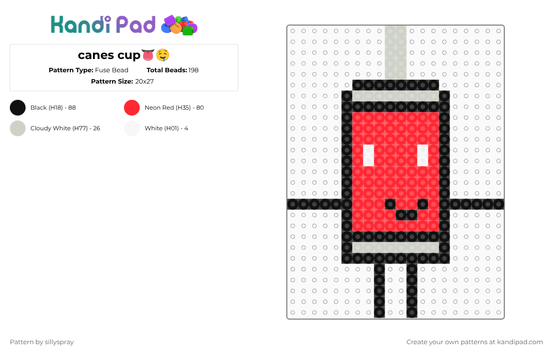 canes cup👅🤤 - Fuse Bead Pattern by acetheaceingace on Kandi Pad - white,red,canes cup,animatic battlwe,ab,object fool,osc,67,mango,mustard