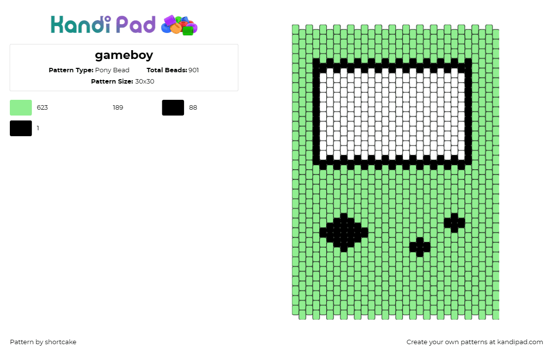 gameboy - Pony Bead Pattern by shortcake on Kandi Pad - gameboy,nintendo,video games,retro,gaming,nostalgia,simple,engaging,green