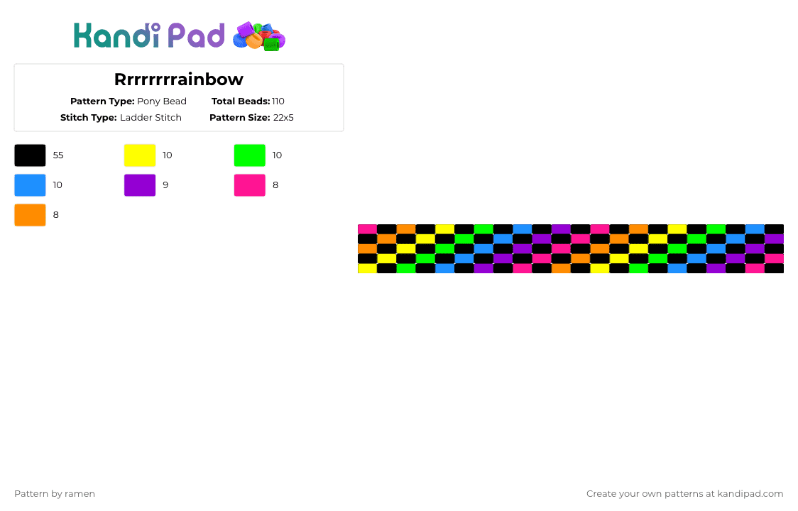 Rrrrrrrrainbow - Pony Bead Pattern by ramen on Kandi Pad - black, colorful, green, purple