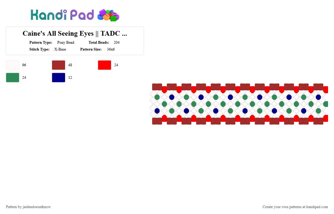 Caine\'s All Seeing Eyes || TADC || X-Base || - Pony Bead Pattern by jaidendoesntknow on Kandi Pad - red,caine,tadc,the amazing digital circus,xbase,cuff
