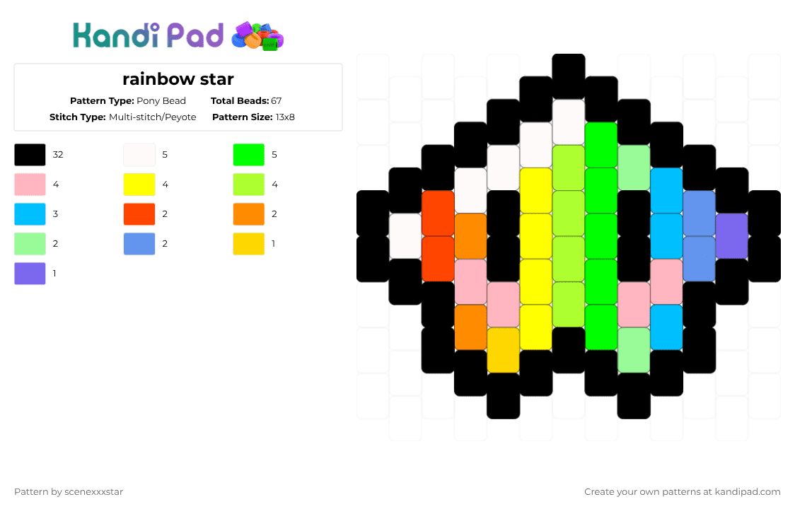 rainbow star - Pony Bead Pattern by scenexxxstar on Kandi Pad - black,yellow,light blue,colorful,cotdstars,pride,lgbtq