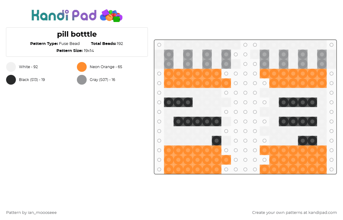 pill botttle - Fuse Bead Pattern by ian_moooseee on Kandi Pad - orange,pill