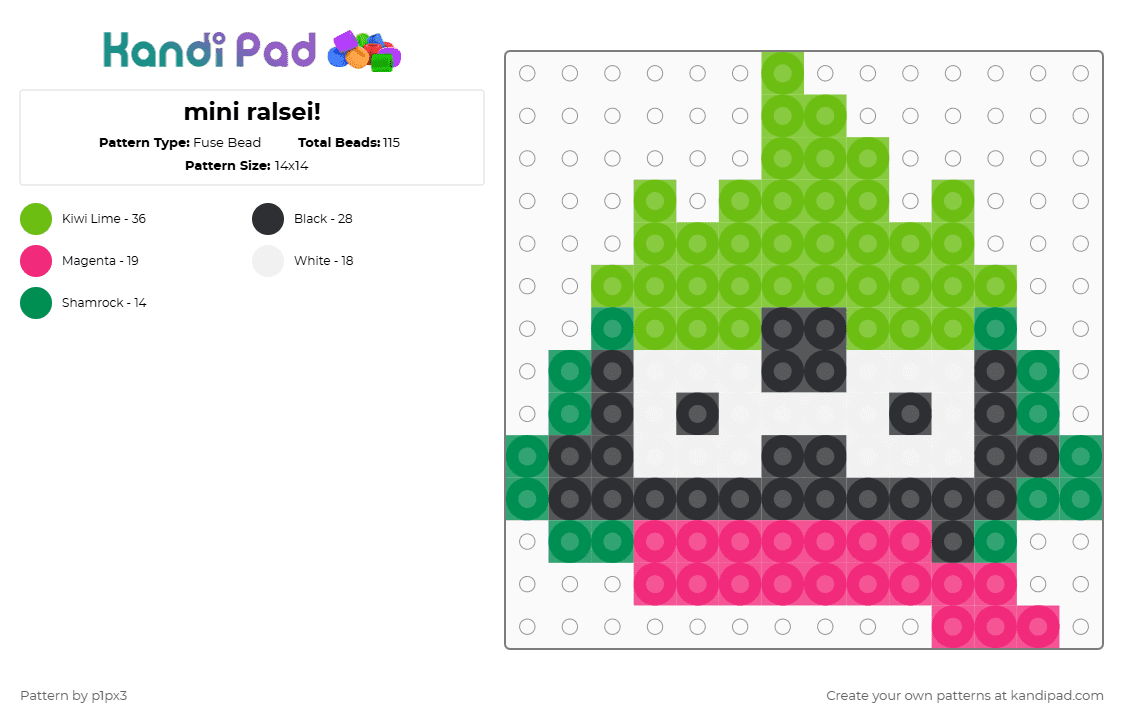mini ralsei! - Fuse Bead Pattern by p1px3 on Kandi Pad - green,pink