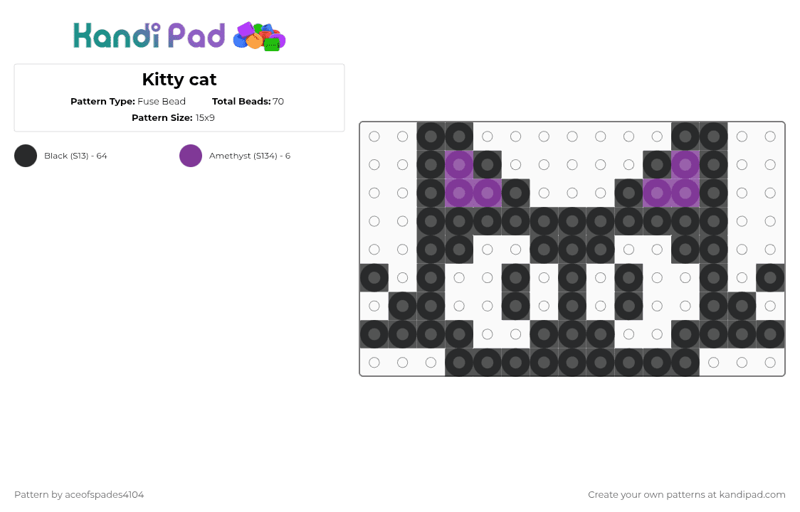 Kitty cat - Fuse Bead Pattern by aceofspades4104 on Kandi Pad - black