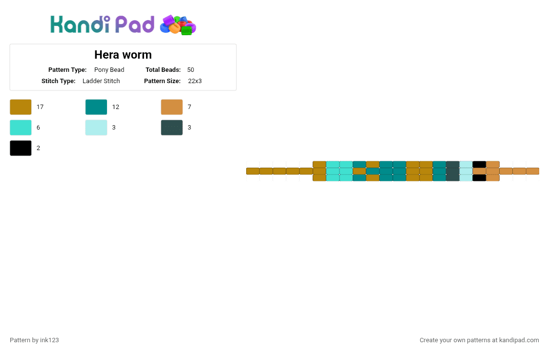Hera worm - Pony Bead Pattern by ink123 on Kandi Pad - gold, greek mythology, hera, light blue, teal