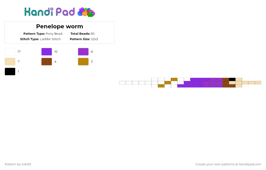 Penelope worm - Pony Bead Pattern by ink123 on Kandi Pad - epic, epic the musical, penelope, penelope why you know im to shy, purple