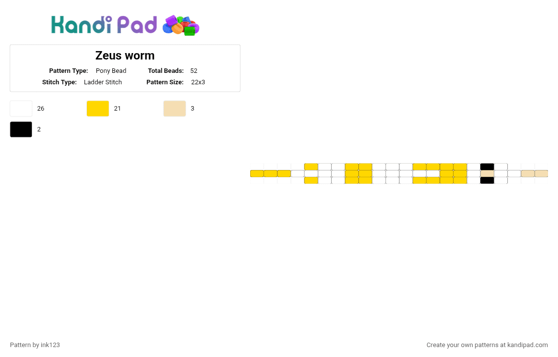 Zeus worm - Pony Bead Pattern by ink123 on Kandi Pad - epic, epic the musical, greek mythology, yellow, zeus