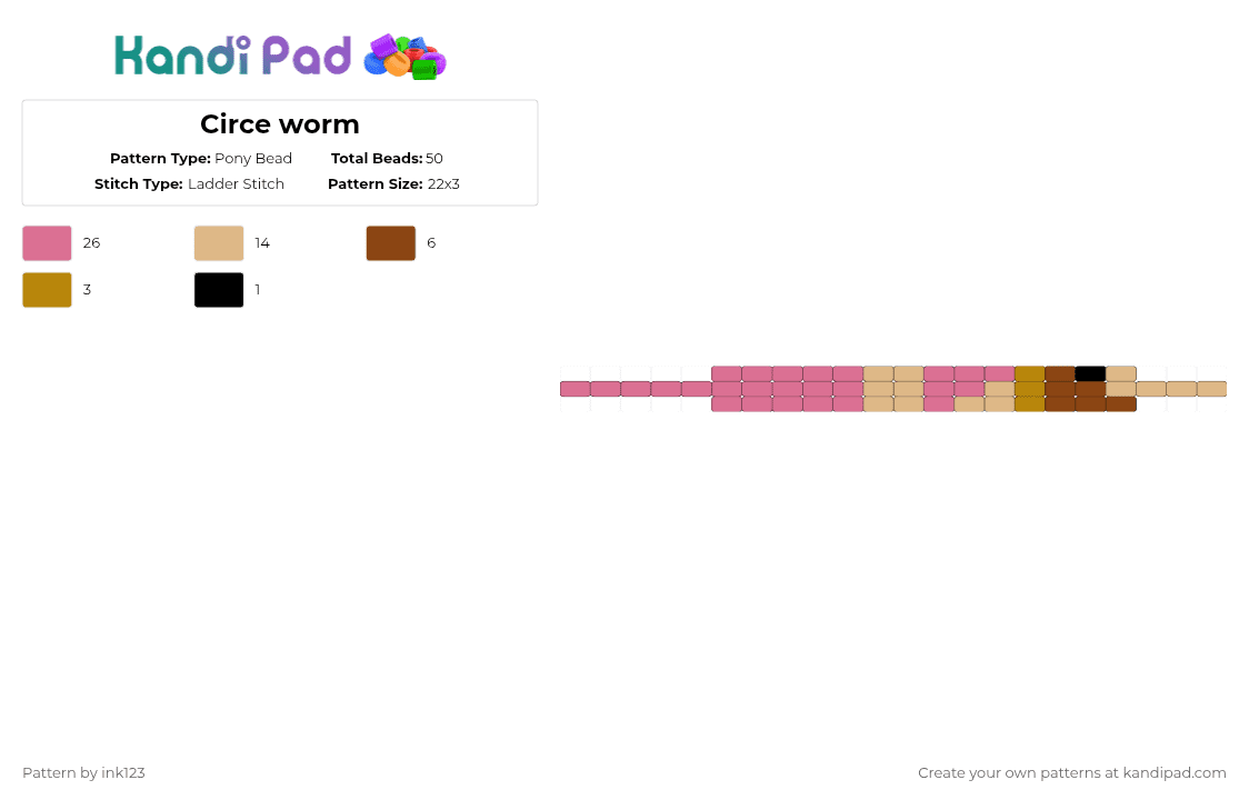 Circe worm - Pony Bead Pattern by ink123 on Kandi Pad - beige, epic, epic the musical, greek mythology, pink