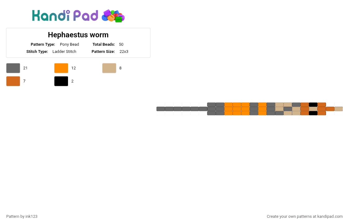 Hephaestus worm - Pony Bead Pattern by ink123 on Kandi Pad - epic, epic the musical, gray, greek mythology, hephaestus, orange