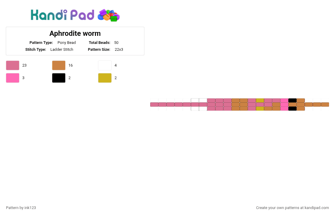 Aphrodite worm - Pony Bead Pattern by ink123 on Kandi Pad - aphrodite, epic, epic the musical, greek mythology, orange, pink