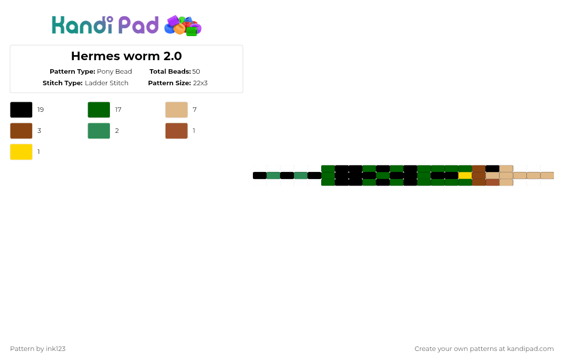 Hermes worm 2.0 - Pony Bead Pattern by ink123 on Kandi Pad - epic, epic the musical, green, hermes