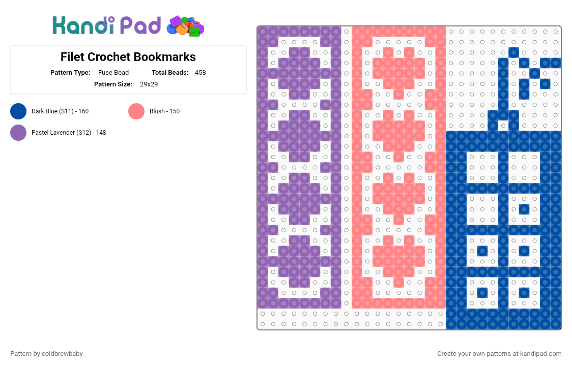 Filet Crochet Bookmarks - Fuse Bead Pattern by coldbrewbaby on Kandi Pad - pink,red,blue