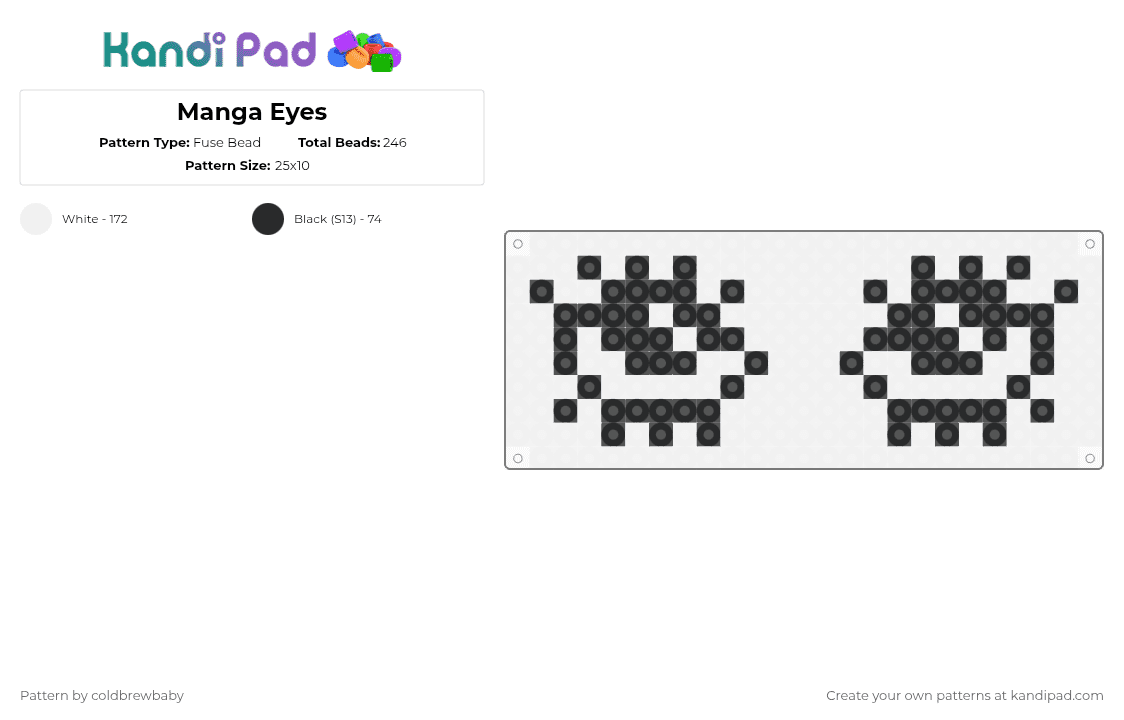Manga Eyes - Fuse Bead Pattern by coldbrewbaby on Kandi Pad - black,white,manga,anime,eye,eyes,perler,black and white,cute,eyeball