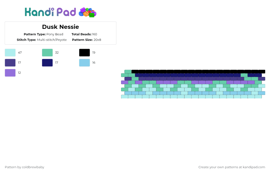 Dusk Nessie - Pony Bead Pattern by coldbrewbaby on Kandi Pad - purple,light blue,nessie,monster,loch ness,cute,dusk,night,peyote,sea