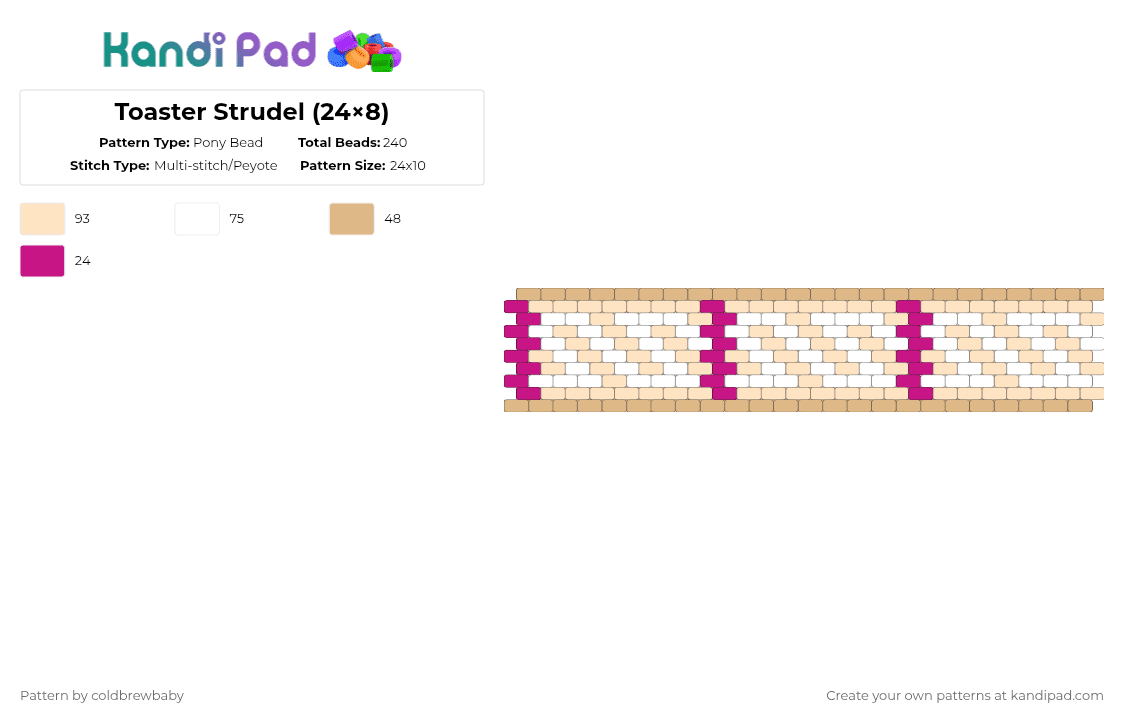 Toaster Strudel (24×8) - Pony Bead Pattern by coldbrewbaby on Kandi Pad - beige,pastry,poptart,toaster strudel,sweets,dessert