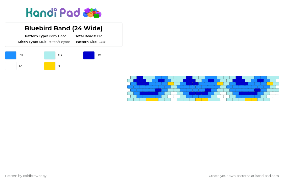 Bluebird Band (24 Wide) - Pony Bead Pattern by coldbrewbaby on Kandi Pad - light blue,cotdtwitterx,twitter,bluebird,birds,cute,robins egg blue,blue