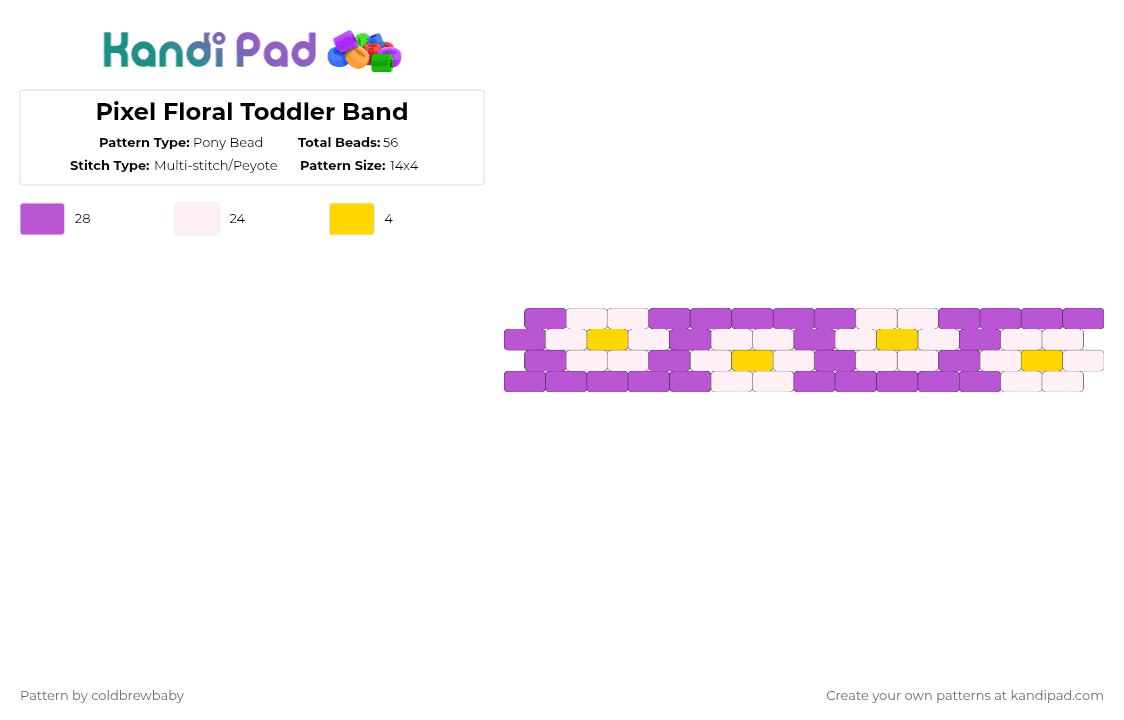Pixel Floral Toddler Band - Pony Bead Pattern by coldbrewbaby on Kandi Pad - pink,daisy,flower,floral,toddler,daughter,spring,kids cuff