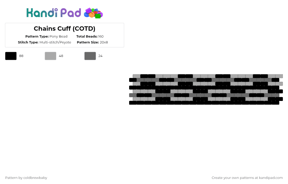 Chains Cuff (COTD) - Pony Bead Pattern by coldbrewbaby on Kandi Pad - gray,beige,cotdpunkrock,punk,rock,alt,emo,goth,edgy,chain