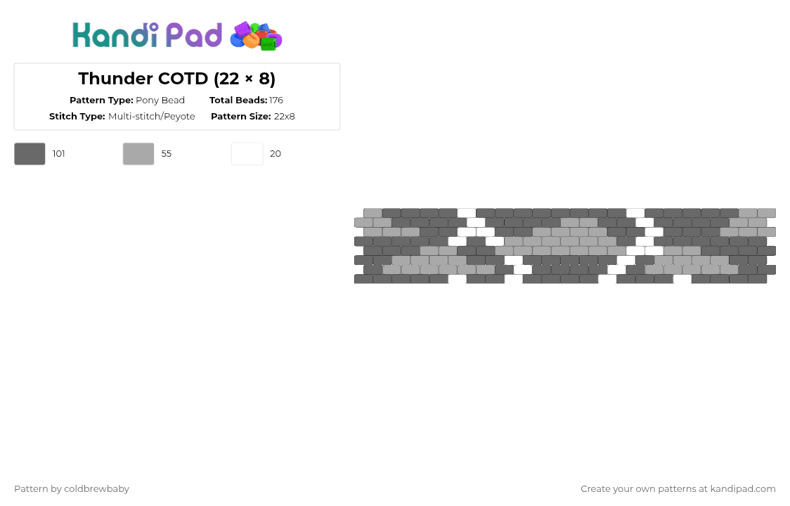 Thunder COTD (22 × 8) - Pony Bead Pattern by coldbrewbaby on Kandi Pad - gray,beige,cotdthunder,thunder,storm,clouds,cloudy,grayscale,lightning