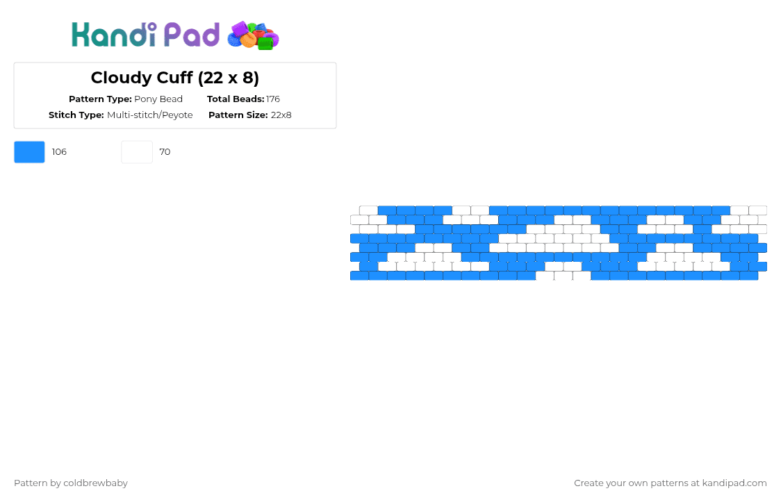 Cloudy Cuff (22 x 8) - Pony Bead Pattern by coldbrewbaby on Kandi Pad - light blue,white,clouds,weather,cute,nintendo,sky,dl,cloudy,simple