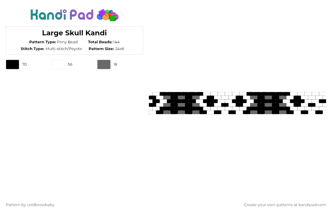 Large Skull Kandi - Pony Bead Pattern by coldbrewbaby on Kandi Pad - white,skull,skeleton,skull candy,skull kandi,kandi,pixel art,undertale,sans