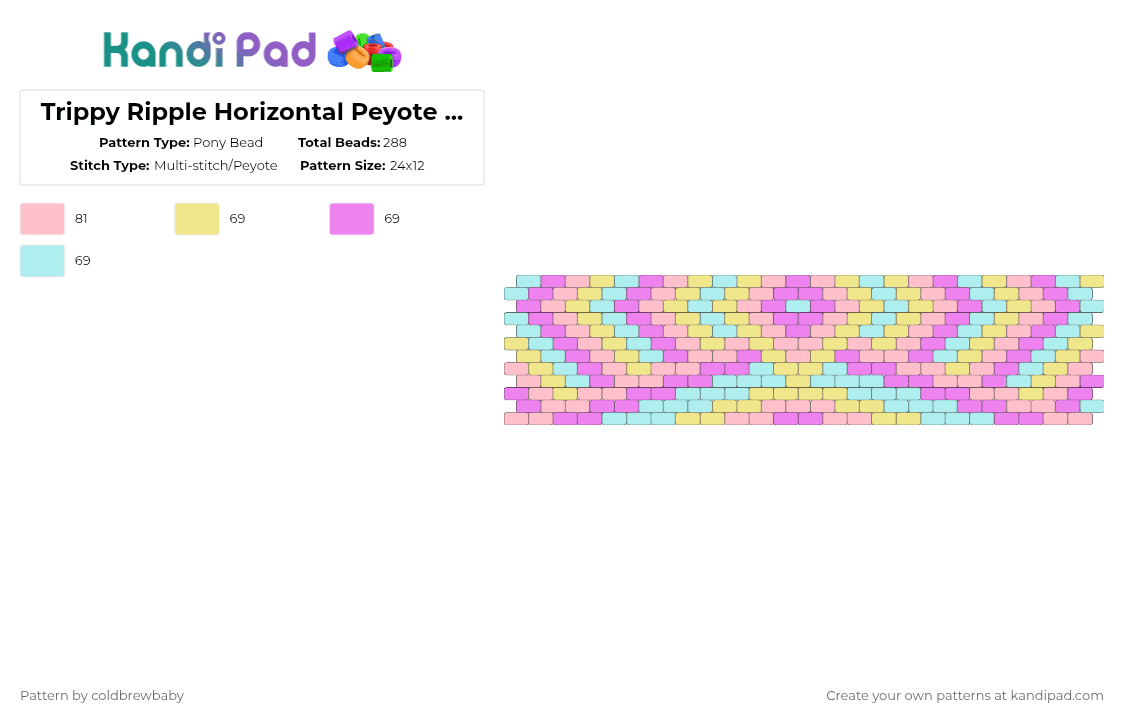 Trippy Ripple Horizontal Peyote Cuff (24 x 12) - Pony Bead Pattern by coldbrewbaby on Kandi Pad - pink,cotdvaporwave,pastel,geometric,peyote,cute,trippy,fun