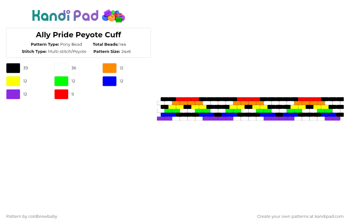 Ally Color Patterns Ally Pride Peyote Cuff Pony Bead Pattern - Kandi Pad | Kandi Patterns ...