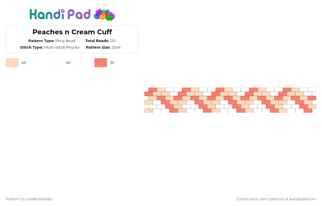 Peaches n Cream Cuff - Pony Bead Pattern by coldbrewbaby on Kandi Pad - beige, cute, mountain, orange, pastel, peach, peaches and cream, pixel art