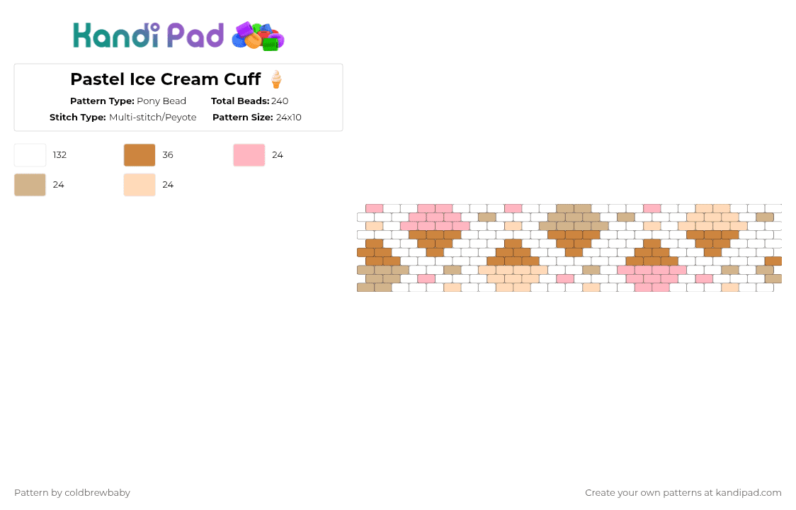 Pastel Ice Cream Cuff 🍦 - Pony Bead Pattern by coldbrewbaby on Kandi Pad - white,orange,beige,cotdicecream,ice cream,cute,summer,chocolate,strawberry,vanilla,pastel
