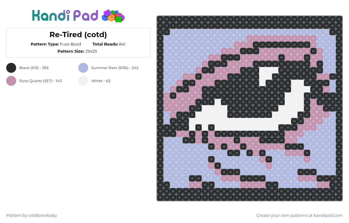 Re-Tired (cotd) - Fuse Bead Pattern by coldbrewbaby on Kandi Pad - pink,cotdretirement