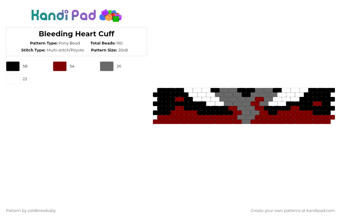 Bleeding Heart Cuff Pony Bead Pattern - Kandi Pad | Kandi Patterns ...