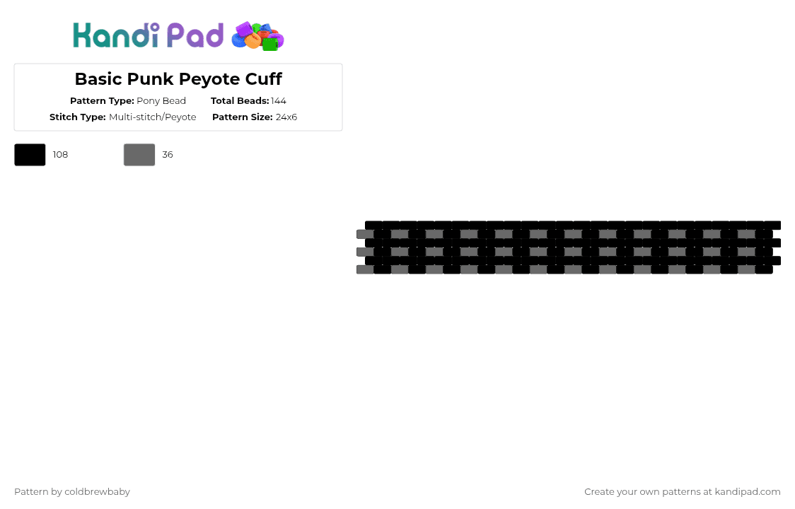 Basic Punk Peyote Cuff - Pony Bead Pattern by coldbrewbaby on Kandi Pad - black,punk,goth,emo,edgy,gray,black and white,easy