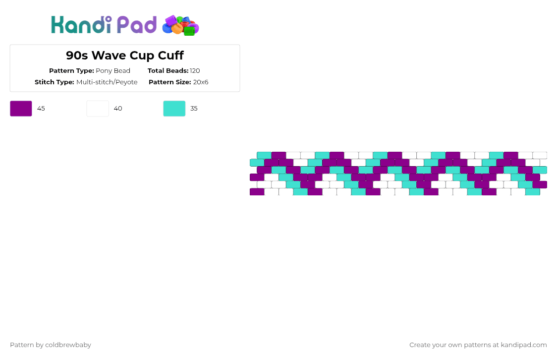 90s Wave Cup Cuff - Pony Bead Pattern by coldbrewbaby on Kandi Pad - pink,light blue,90s,retro,vintage,pixel,pixel art,cute,wave