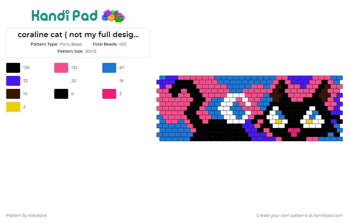 coraline cat ( not my full design i found and edited it ) - Pony Bead Pattern by kokokora on Kandi Pad - coraline,animation,movies,cats,animals,cuff