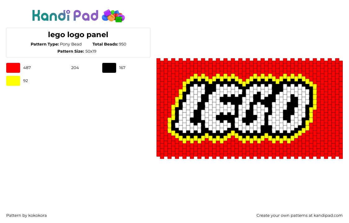 lego logo panel - Pony Bead Pattern by kokokora on Kandi Pad - lego,logo,blocks,toy,red,white