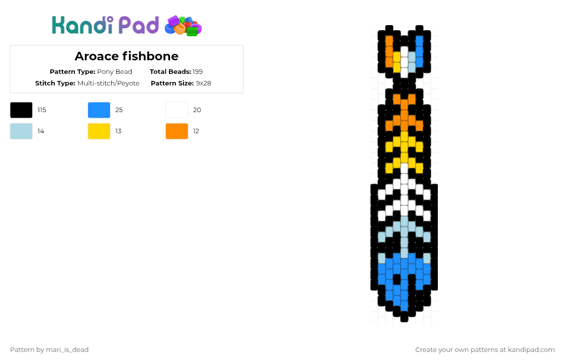 Aroace fishbone - Pony Bead Pattern by mari_is_dead on Kandi Pad - black,light blue
