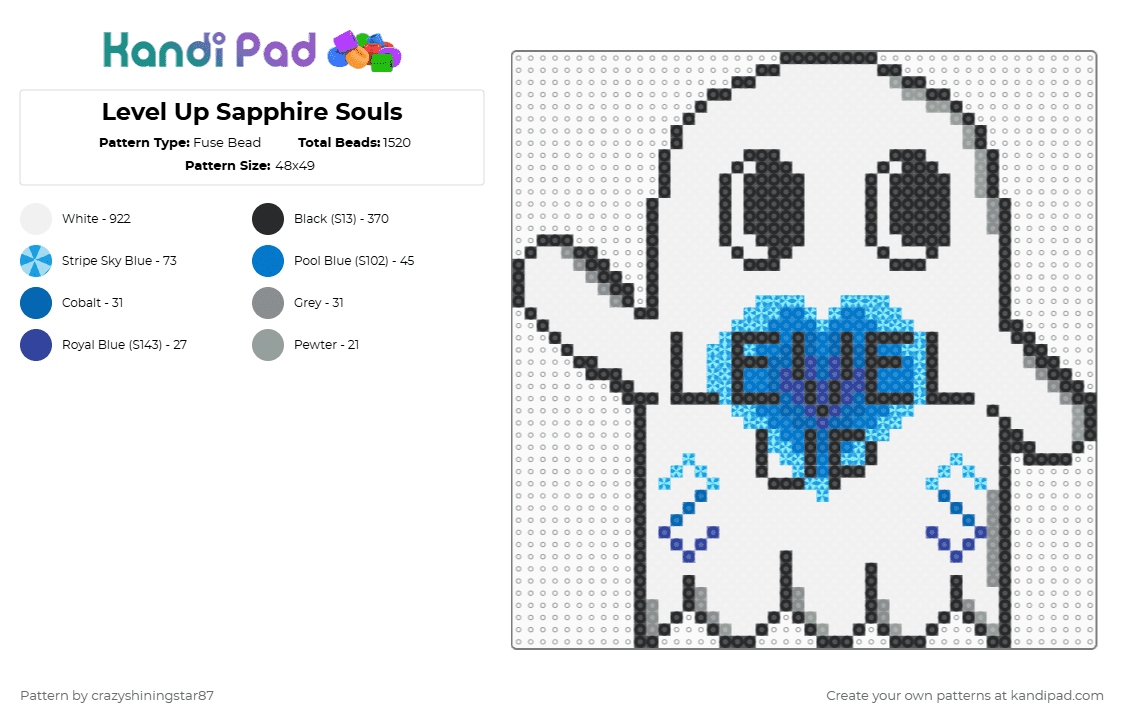 Level Up Sapphire Souls - Fuse Bead Pattern by crazyshiningstar87 on Kandi Pad - level up,dj,music,edm,white,blue,light blue,sapphire souls,ghost