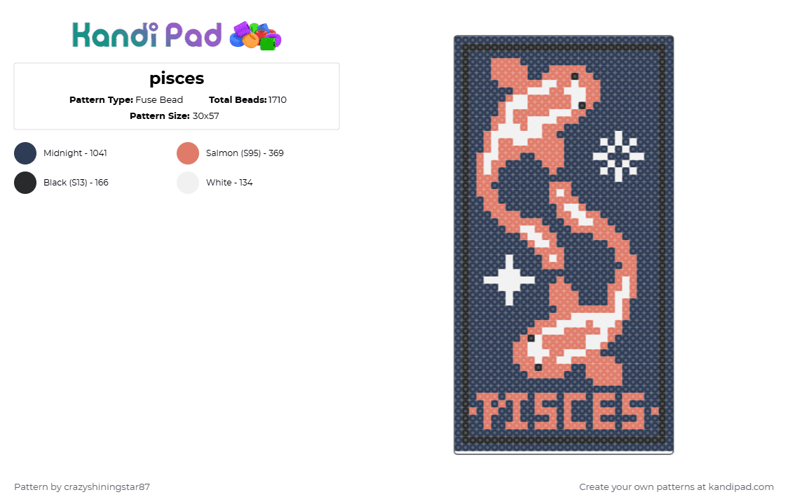 pisces - Fuse Bead Pattern by crazyshiningstar87 on Kandi Pad - purple,orange,zodiac,pisces,fish
