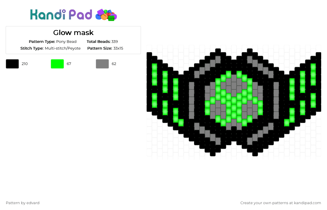 Glow mask - Pony Bead Pattern by edvard on Kandi Pad - gray,green