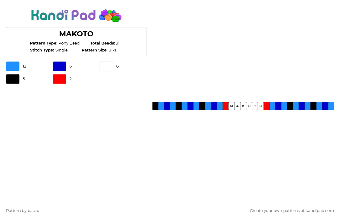 MAKOTO - Pony Bead Pattern by baczu on Kandi Pad - light blue