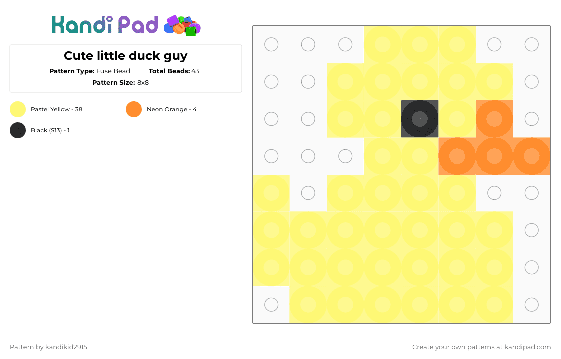 Cute little duck guy - Fuse Bead Pattern by kandikid2915 on Kandi Pad - yellow