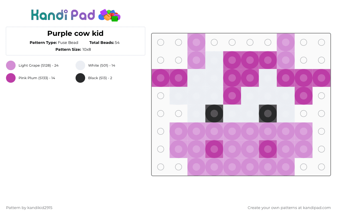 Purple cow kid - Fuse Bead Pattern by kandikid2915 on Kandi Pad - pink,white