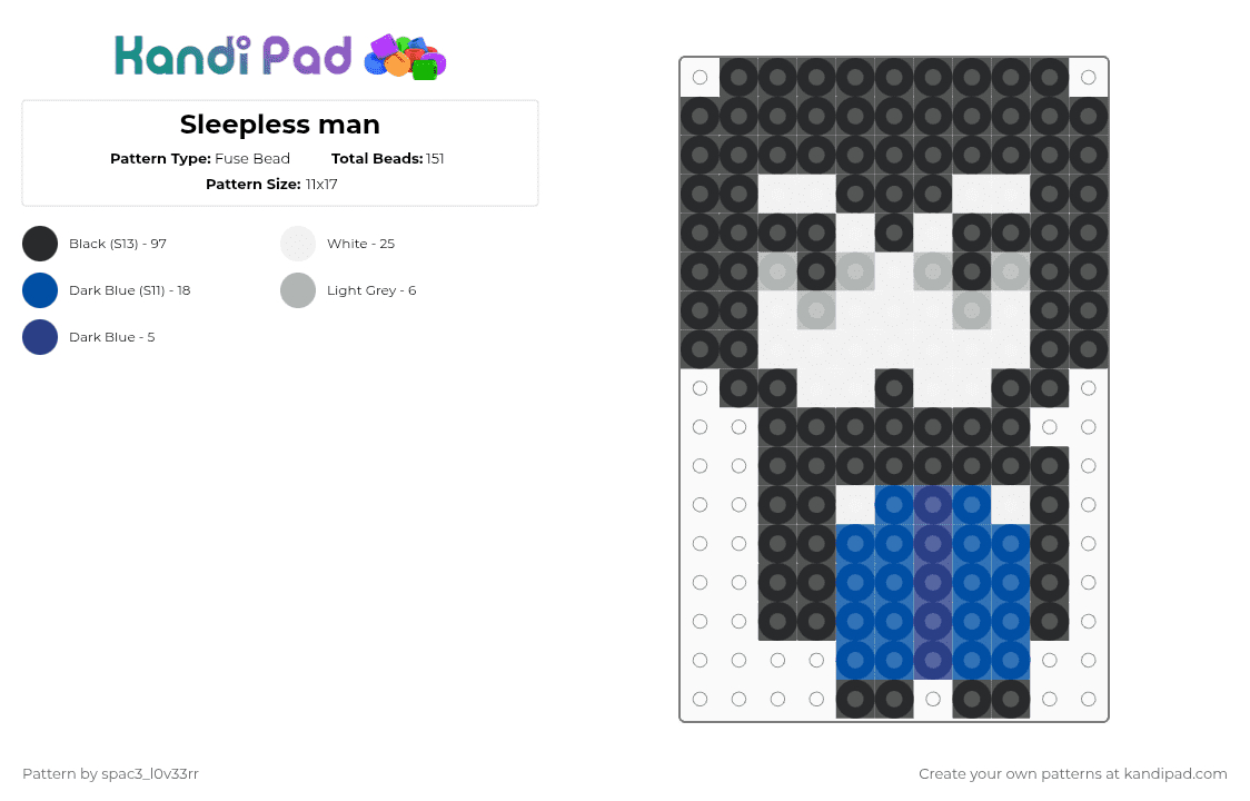 Sleepless man - Fuse Bead Pattern by spac3_l0v33rr on Kandi Pad - black,blue,ninah,no im not a human,sleepless man
