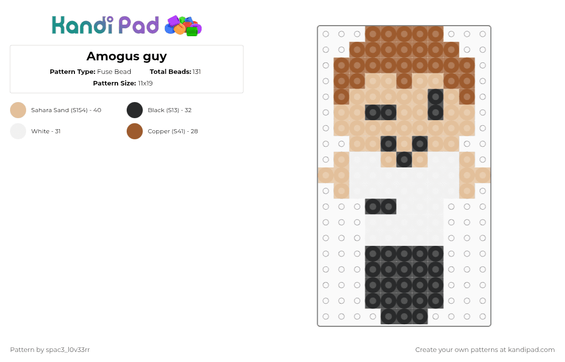 Amogus guy - Fuse Bead Pattern by spac3_l0v33rr on Kandi Pad - tan,beige,ninah,no im not a human,amogus guy
