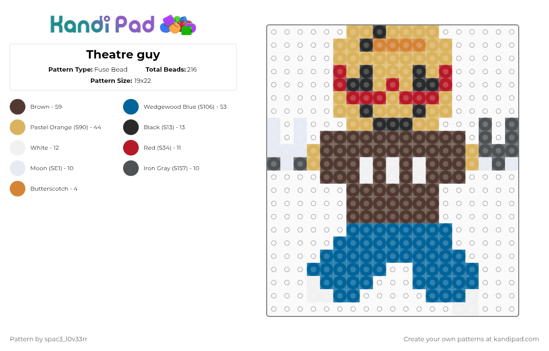 Theatre guy - Fuse Bead Pattern by spac3_l0v33rr on Kandi Pad - orange,brown,blue,ninah,no im not a human,theatre guy