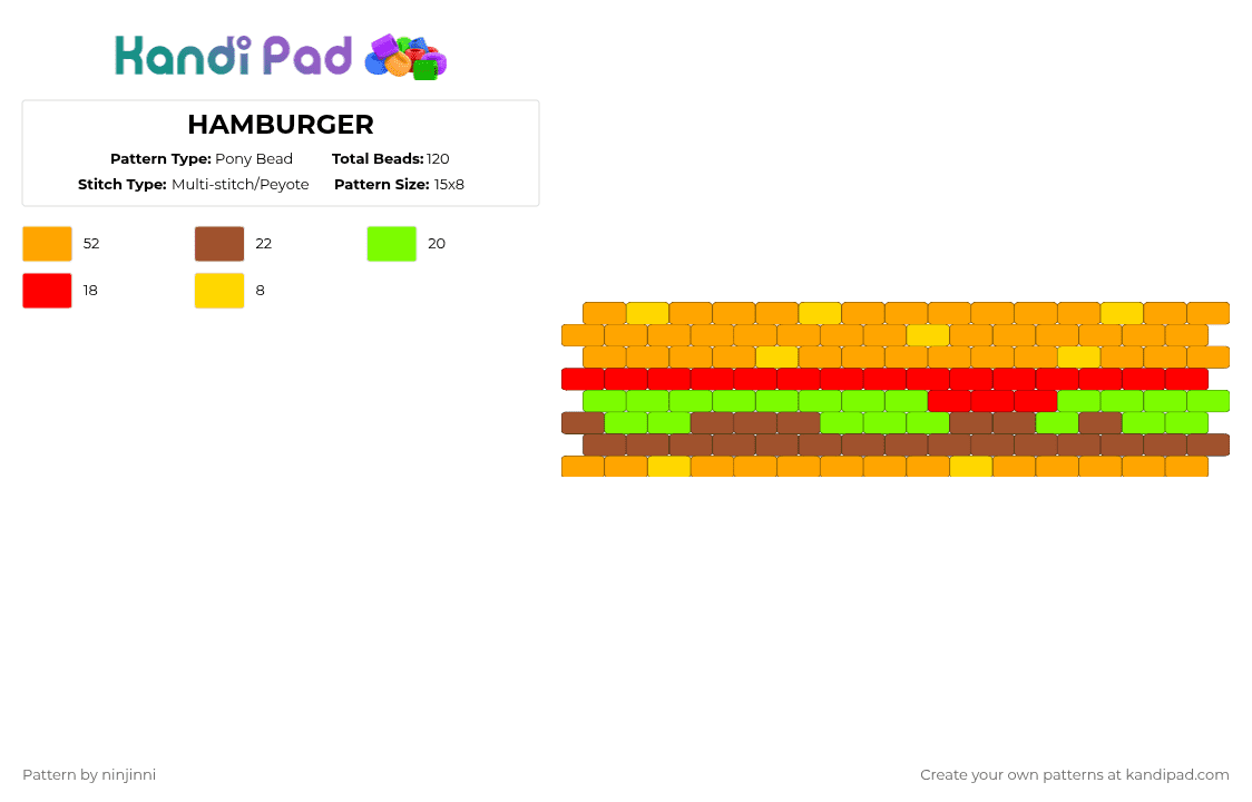 HAMBURGER - Pony Bead Pattern by ninjinni on Kandi Pad - red,orange